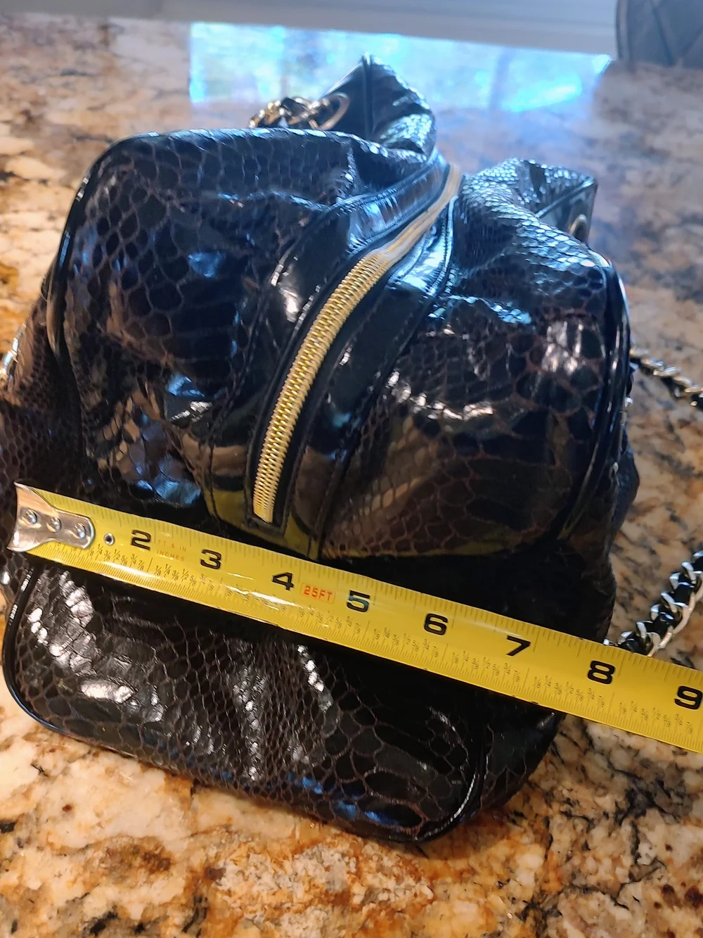 Betsey Johnson Brown and Black Snake-Print Chain Shoulder Bag with Gold Hardware